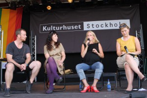 Pelle Hanesu, Gabriele Labanauskaite, AnnaLina Hertzberg och Toril Solvang. Från workshop i samband med Stockholm Pride 2011.